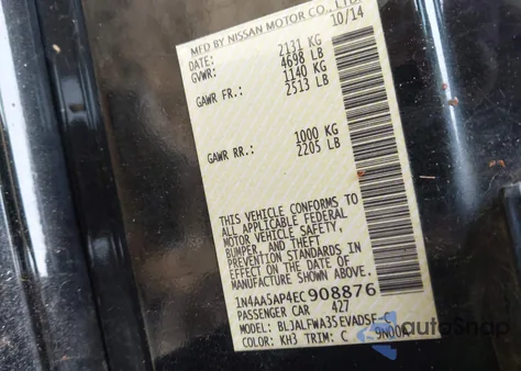 2014 Nissan Maxima 3.5 Sv z USA, uszkodzony, nr VIN 1N4AA5AP4EC908876